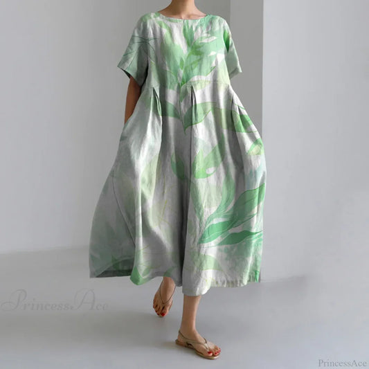 Casual Round Neck Floral Print Loose Long Summer Dress oldfloraldress-250126