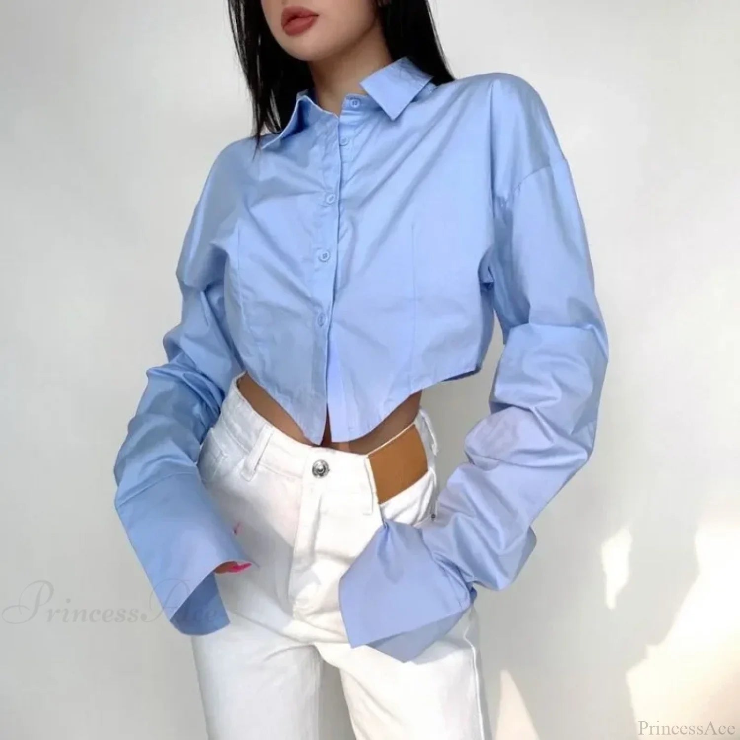 Casual Single Breasted Turn Down Collar Short Sleeve Blouse blouse-250126