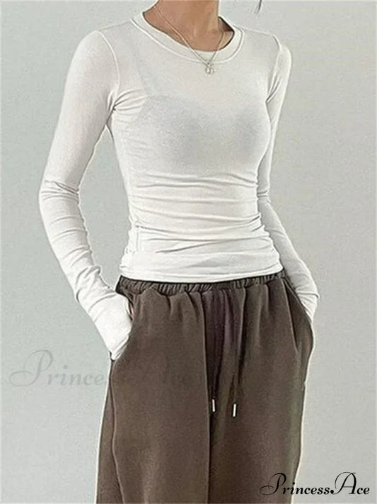 Casual Slim Fit Long Sleeve O-Neck Tops Spring Fall T-Shirts