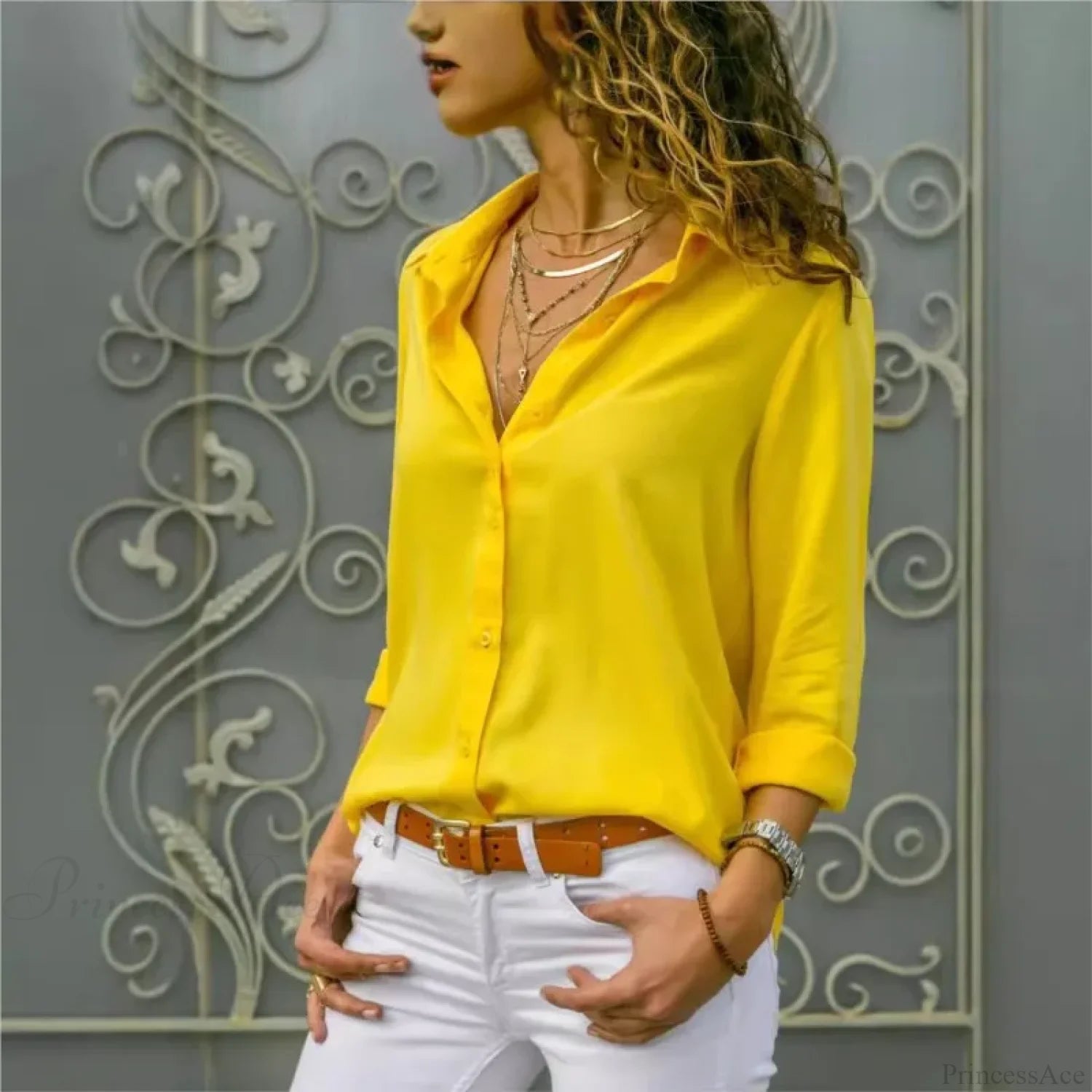 Casual Solid Color Long Sleeve Button Blouse blouse-250126