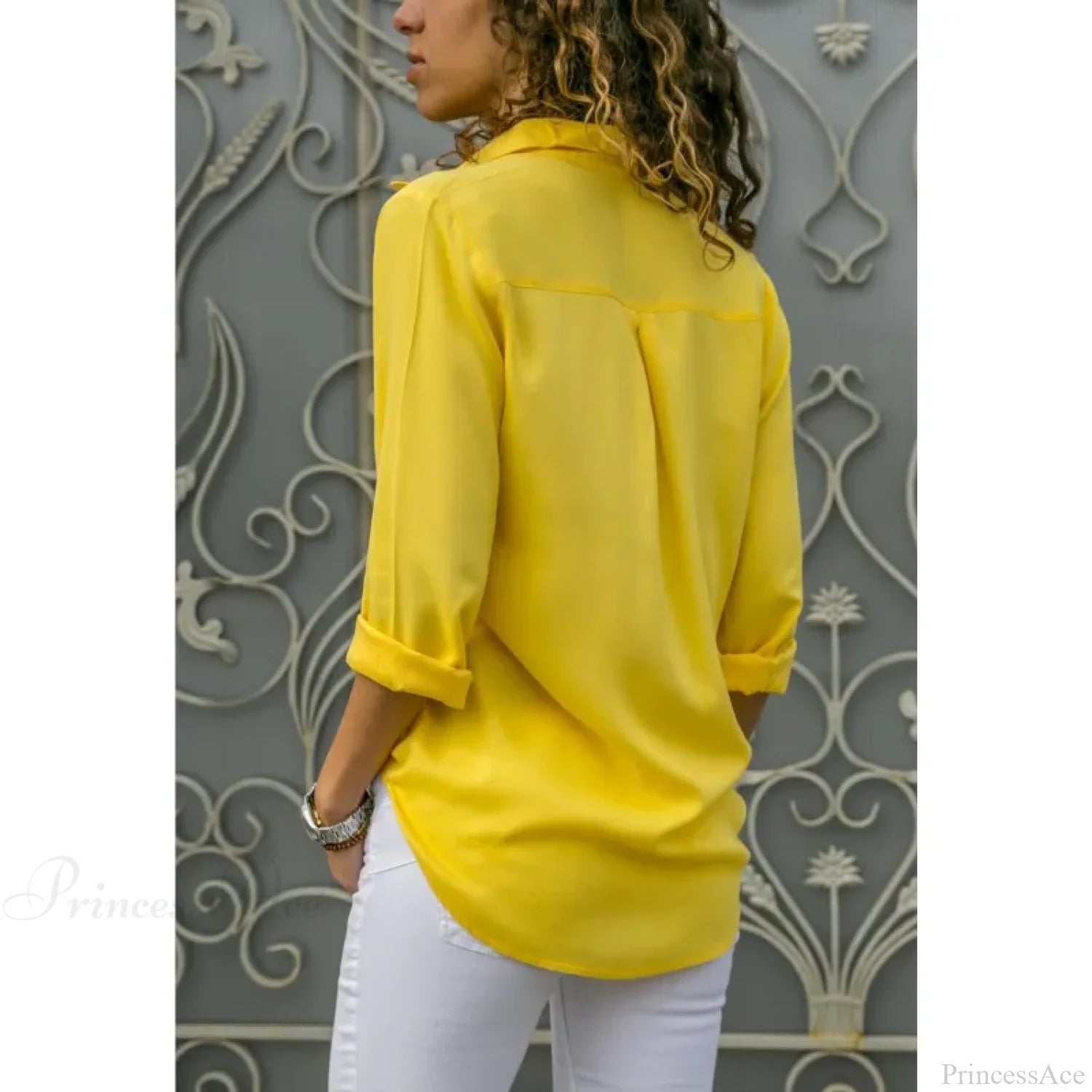 Casual Solid Color Long Sleeve Button Blouse blouse-250126