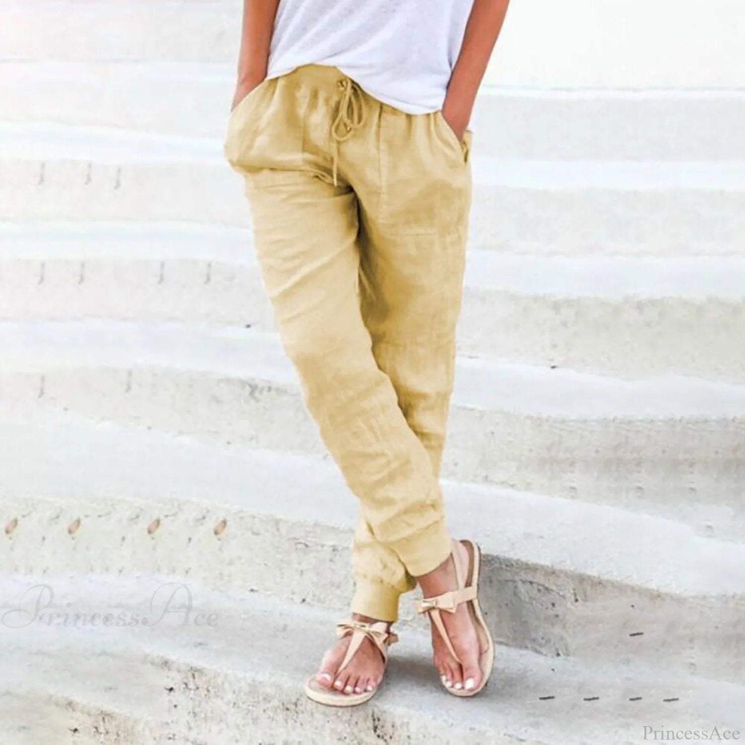 Casual Solid Elastic Waist Loose Pants