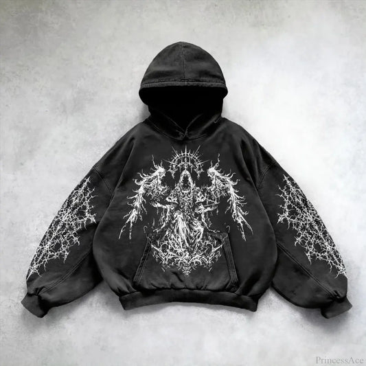 Casual Vintage Print Hoodie black 5 / S
