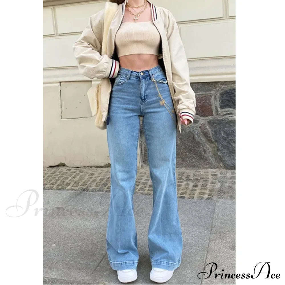 Casual Women’s Flare High Waisted For Woman Streetwear Flared Denim 2024 Spring Summer Jean Blue / S