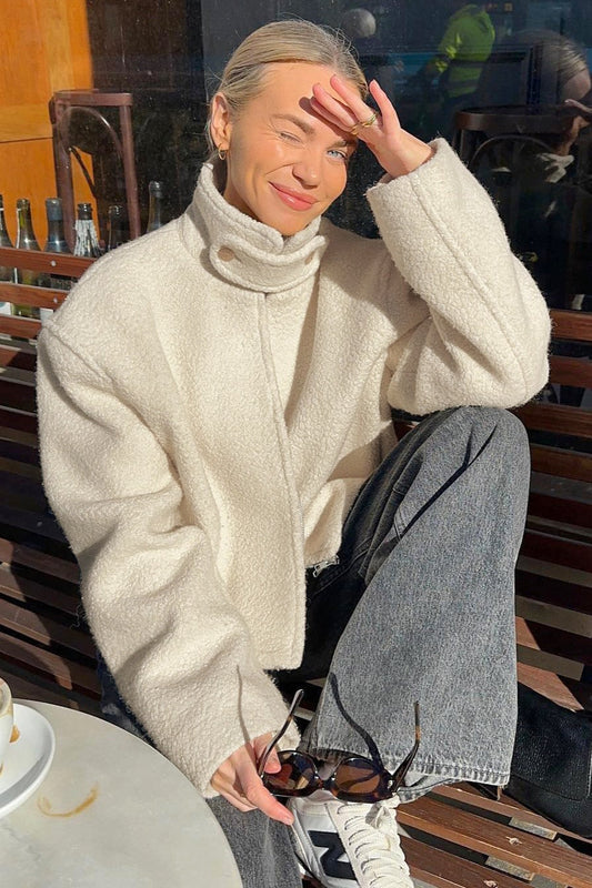 Lässiger Sherpa-Mantel mit Stehkragen