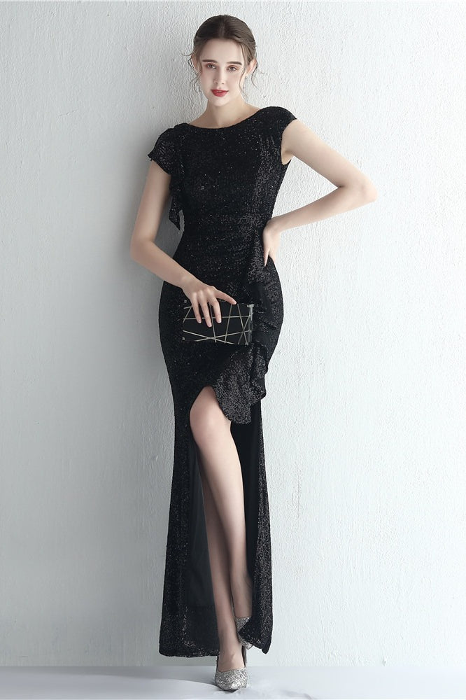 Glitter High Neck Mermaid Slit Formal Dress