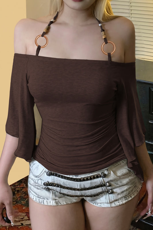 Halter Ring Detail Batwing Blouse