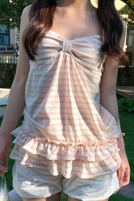 Striped Bow Front Ruffle Cami Top