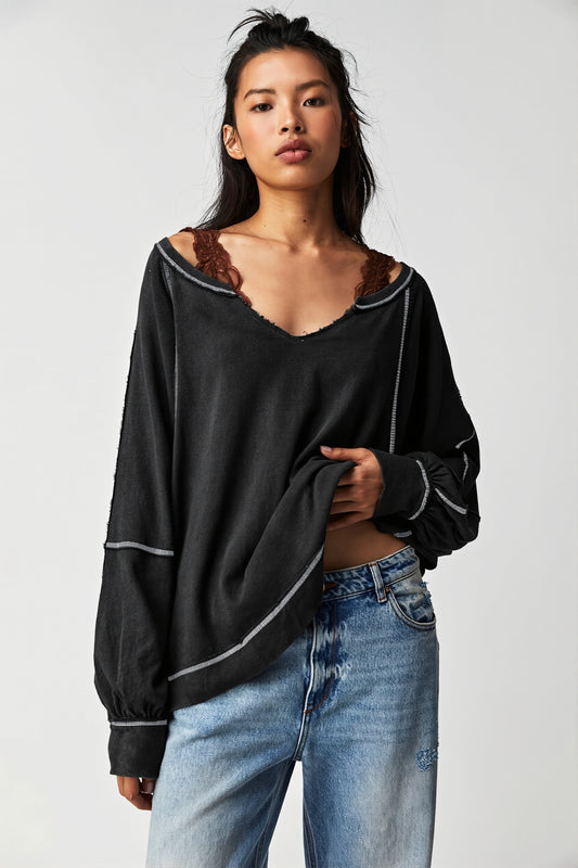 Contrast Stitch V Neck Sweatshirt