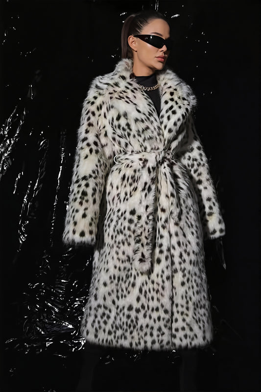 Spotted Plush Belted Long Coat