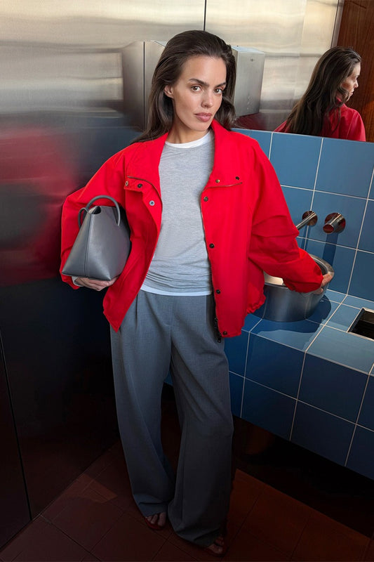 Stand Collar Relaxed Zip Bomber Jacket
