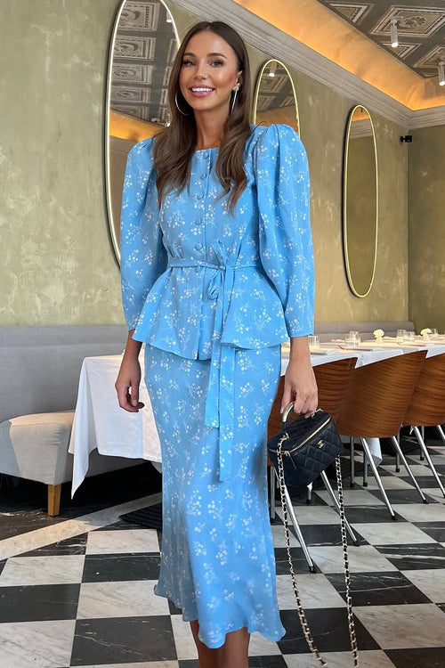 Zweiteiliges Set mit Rundhalsausschnitt, Langarm-Cardigan-Oberteil mit Digitaldruck