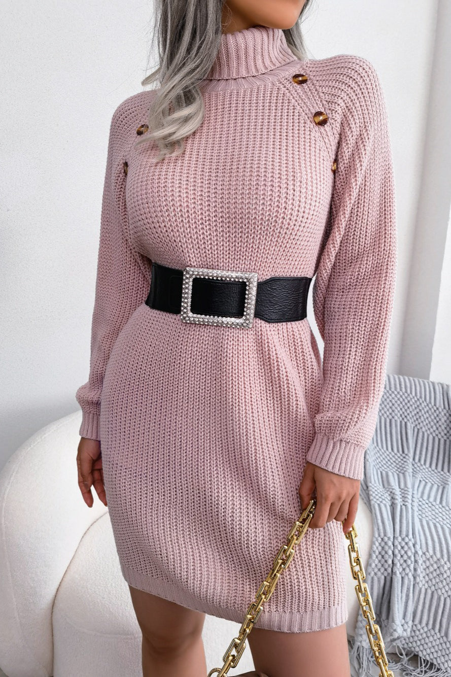 Long Sleeve Button Knit Sweater Dress