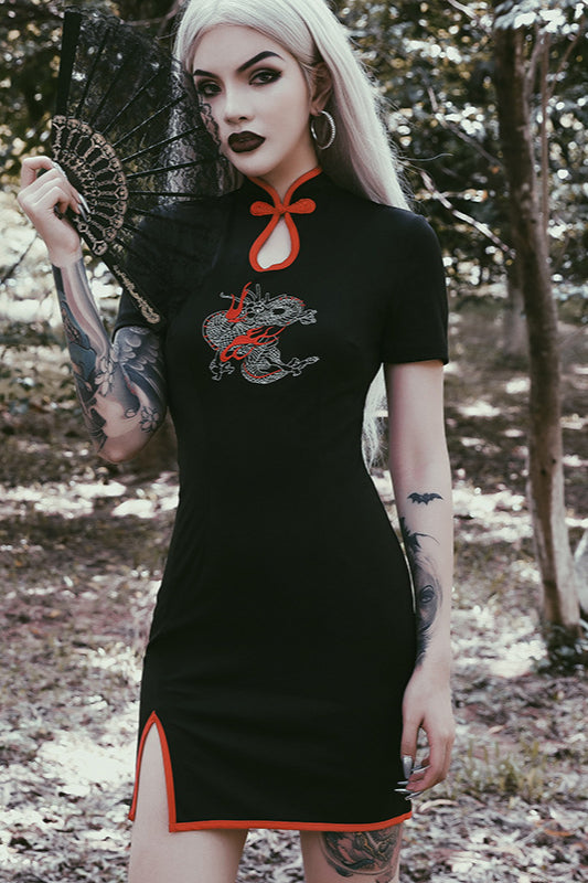 Cheongsam-Gothic-Kleid mit hoher Taille