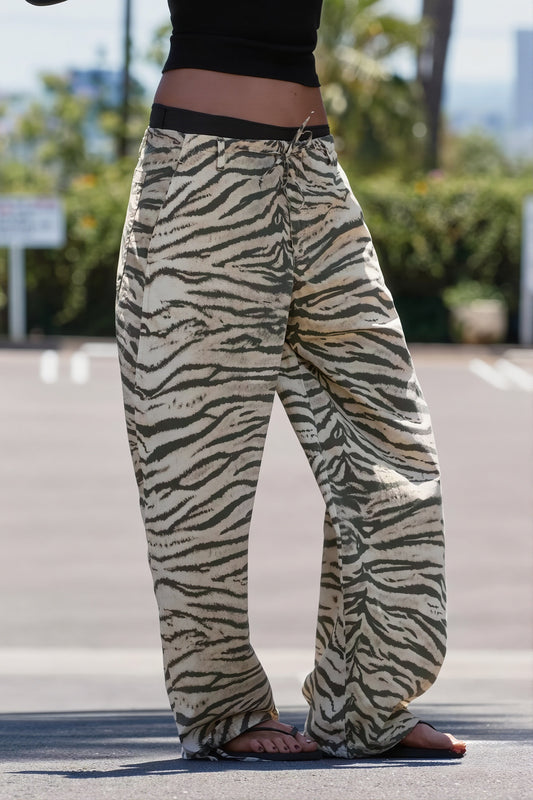Zebra Print Drawstring Hem Pants