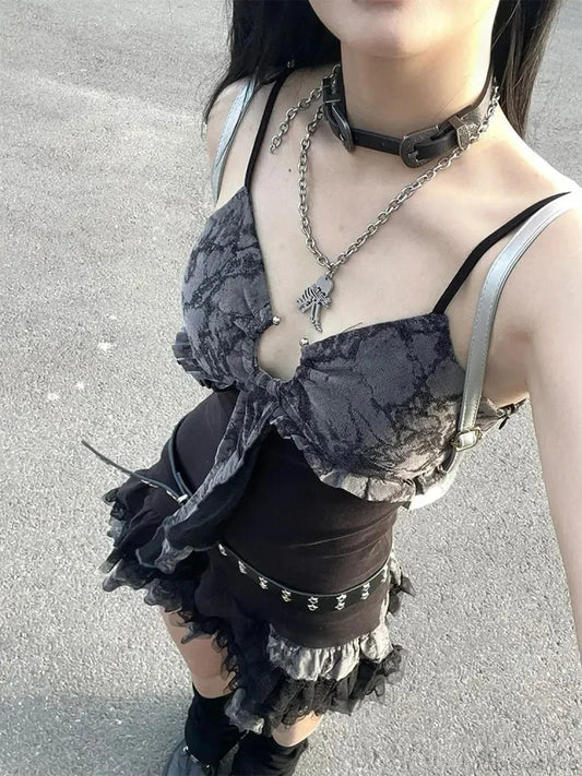 Charming Lace Camisole Mini Dress black / S