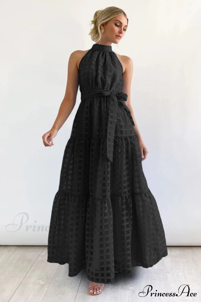 Check Halter Neck Tie Waist Maxi Dress | Dress In Beauty