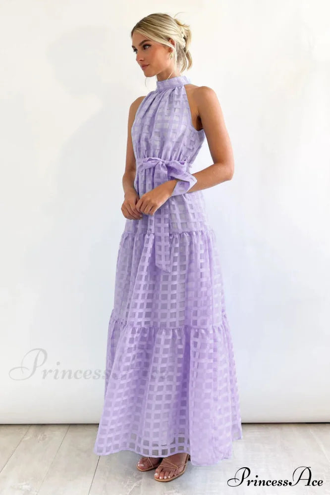 Check Halter Neck Tie Waist Maxi Dress | Dress In Beauty