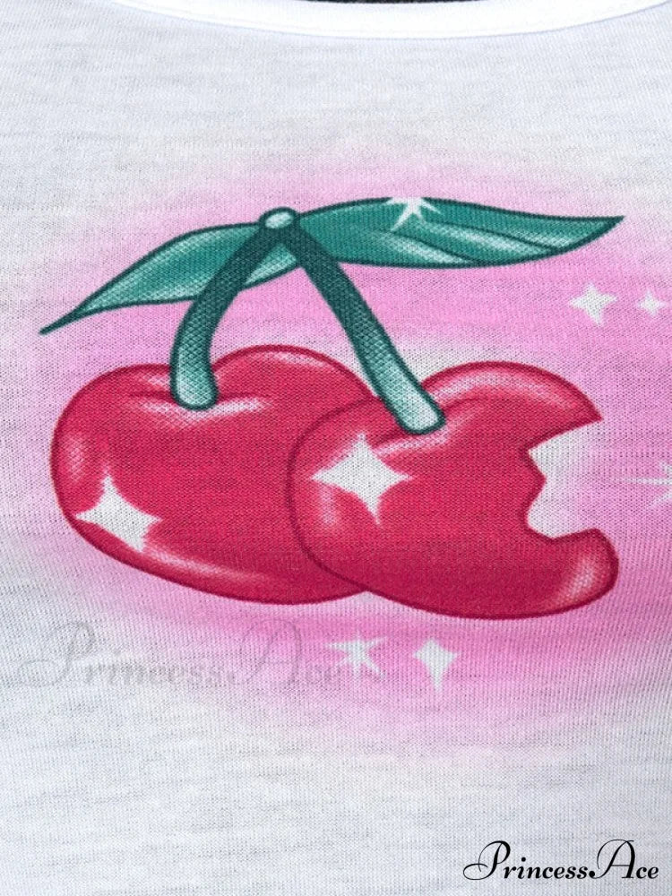 Cherry Print Lace Trim Split Classic Strapless Bodycon Mini Dress - Red Two-Piece Outfits