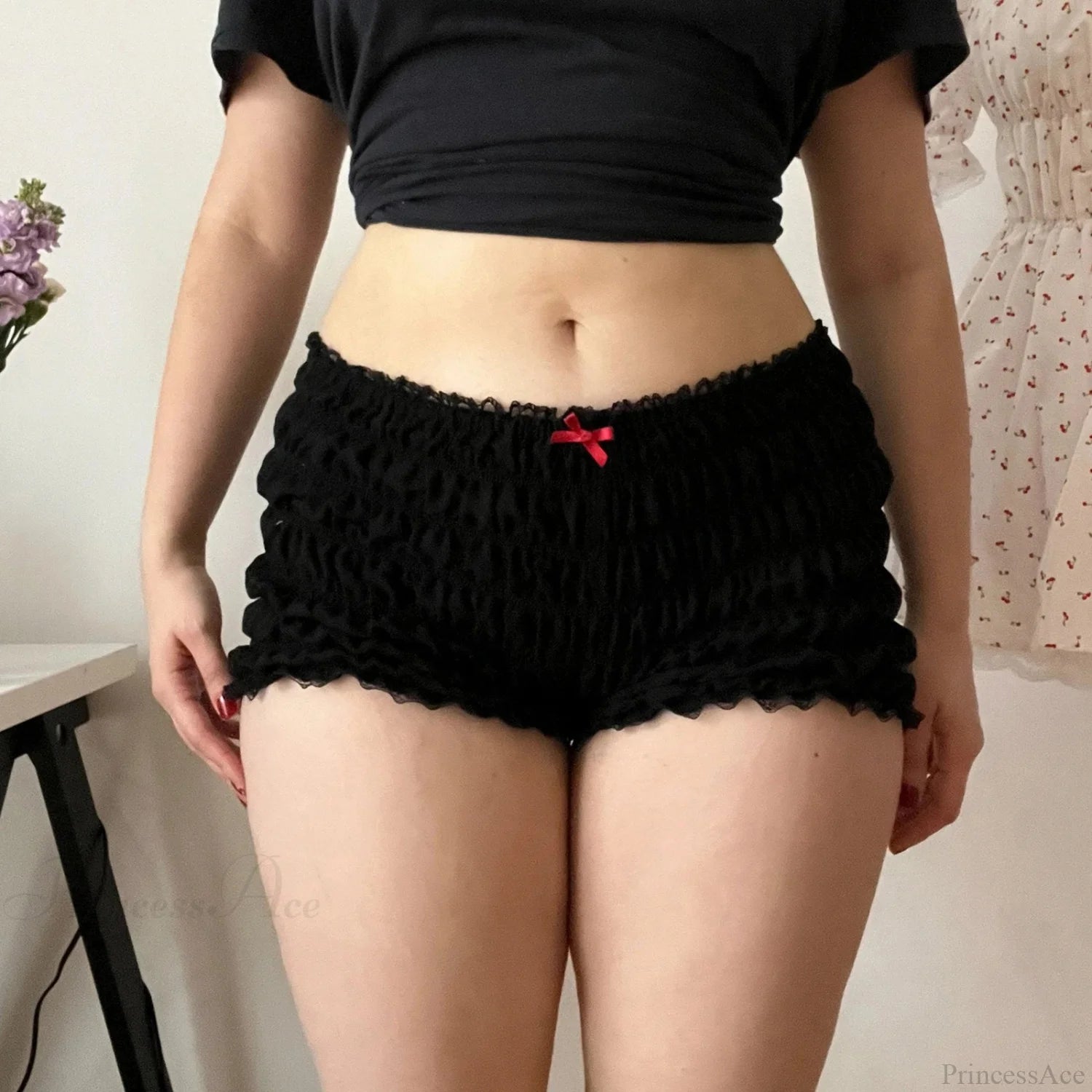 Cherry Print Ruffle Bloomer Short black / S short-250223