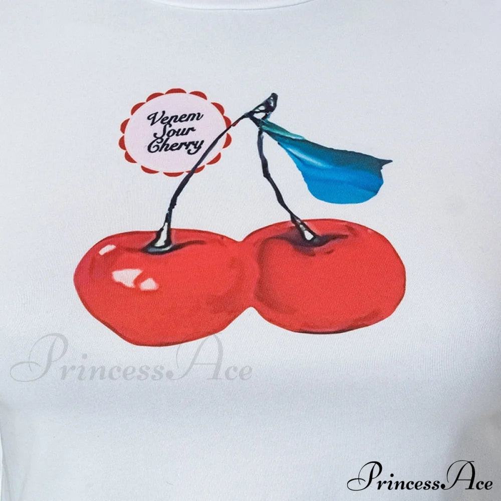 Cherry Print Stylish White Crop Top