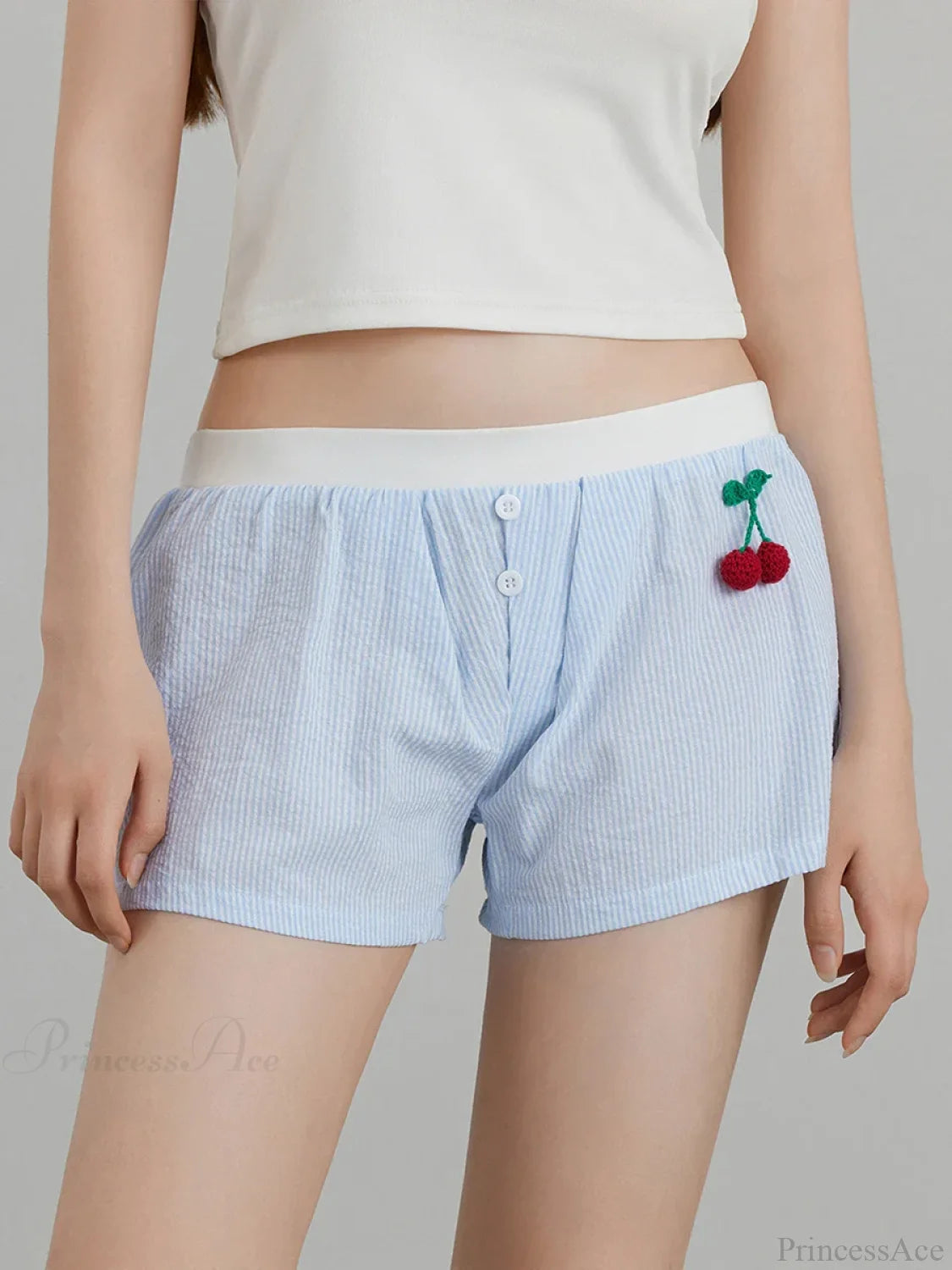 Cherry Striped Elastic Waist Short short-250223