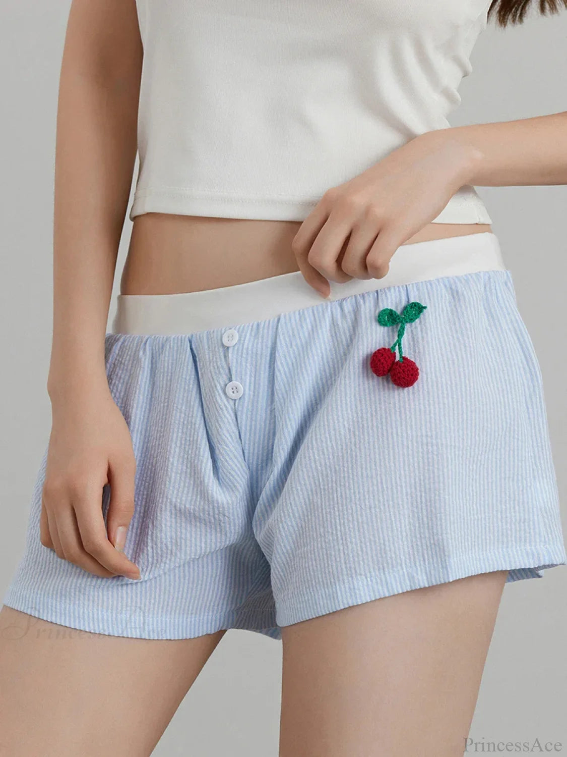 Cherry Striped Elastic Waist Short short-250223