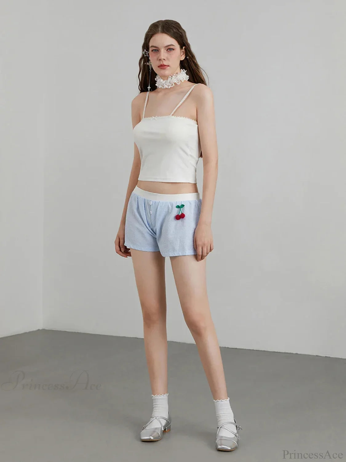 Cherry Striped Elastic Waist Short short-250223