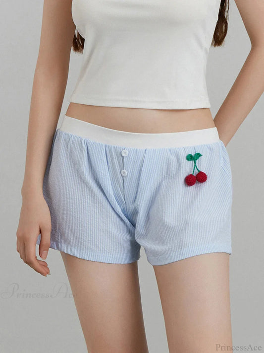 Cherry Striped Elastic Waist Short short-250223