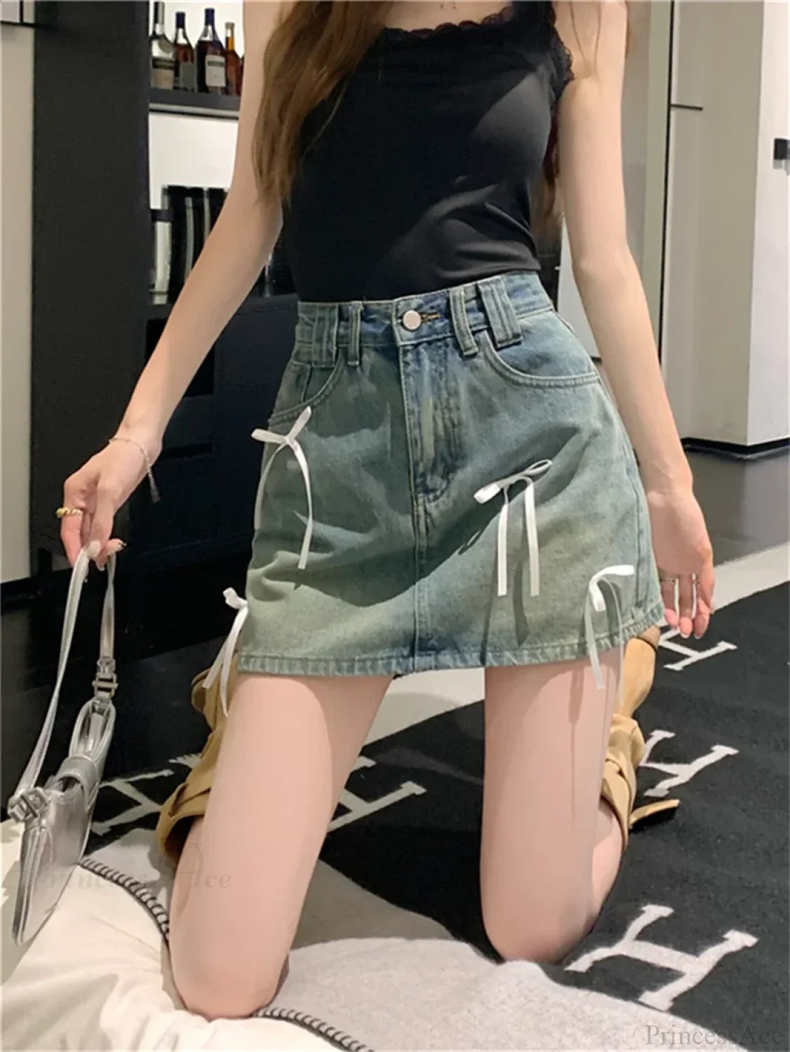 Chic Denim Bow Detail Skirt skirts-250223