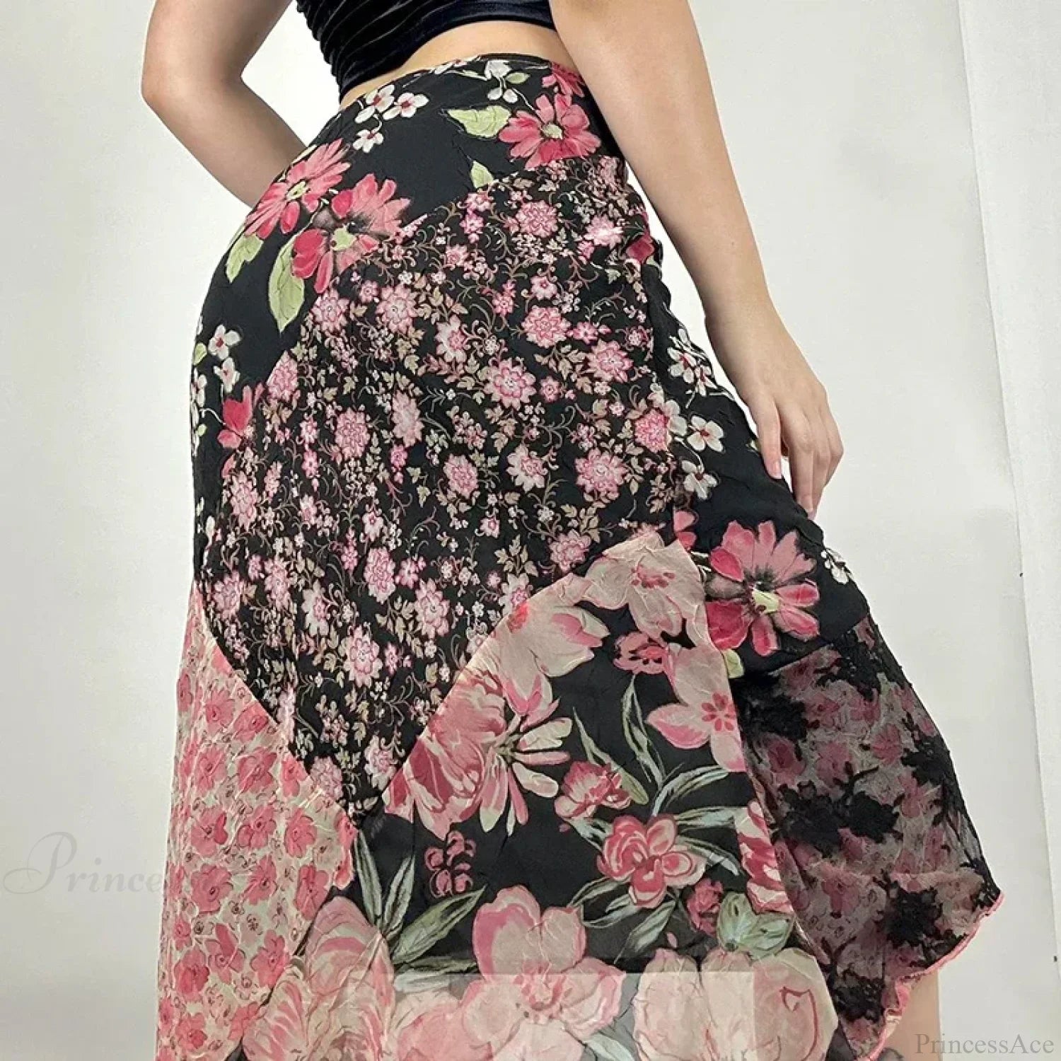 Chic Floral Print Low Rise Patchwork Skirt skirt-250126