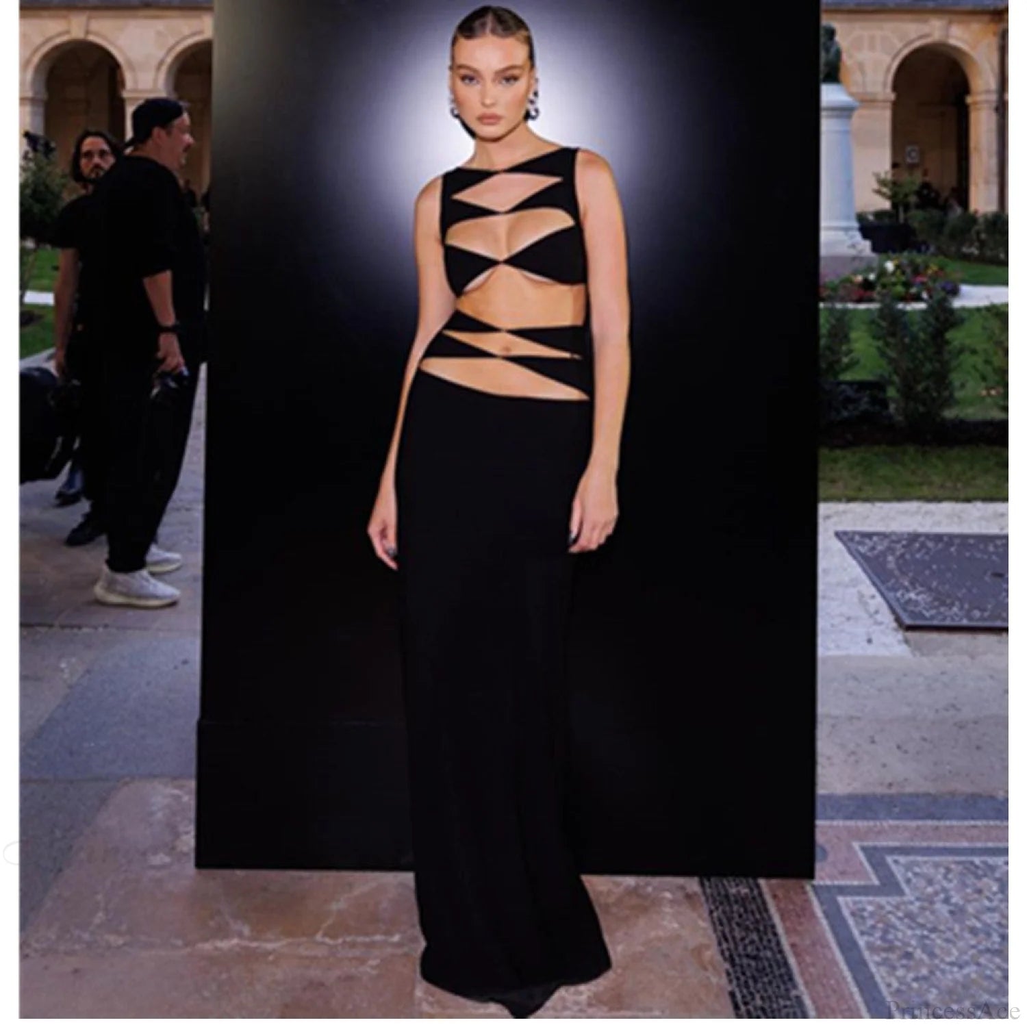 Chic Hollow-Out Two-Piece Bandage Dress Red Carpet Prom Dress black / XS promdress-250223