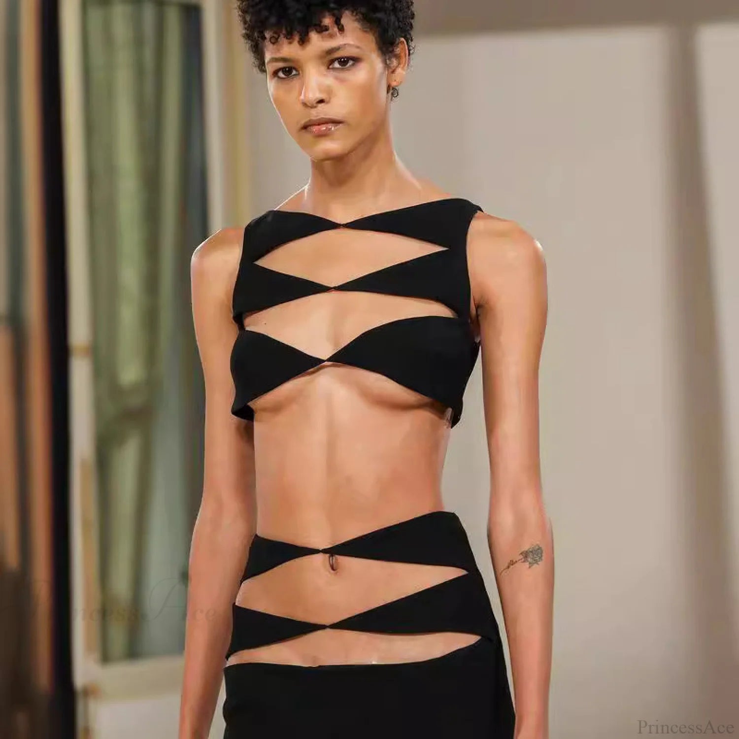 Chic Hollow-Out Two-Piece Bandage Dress Red Carpet Prom Dress promdress-250223