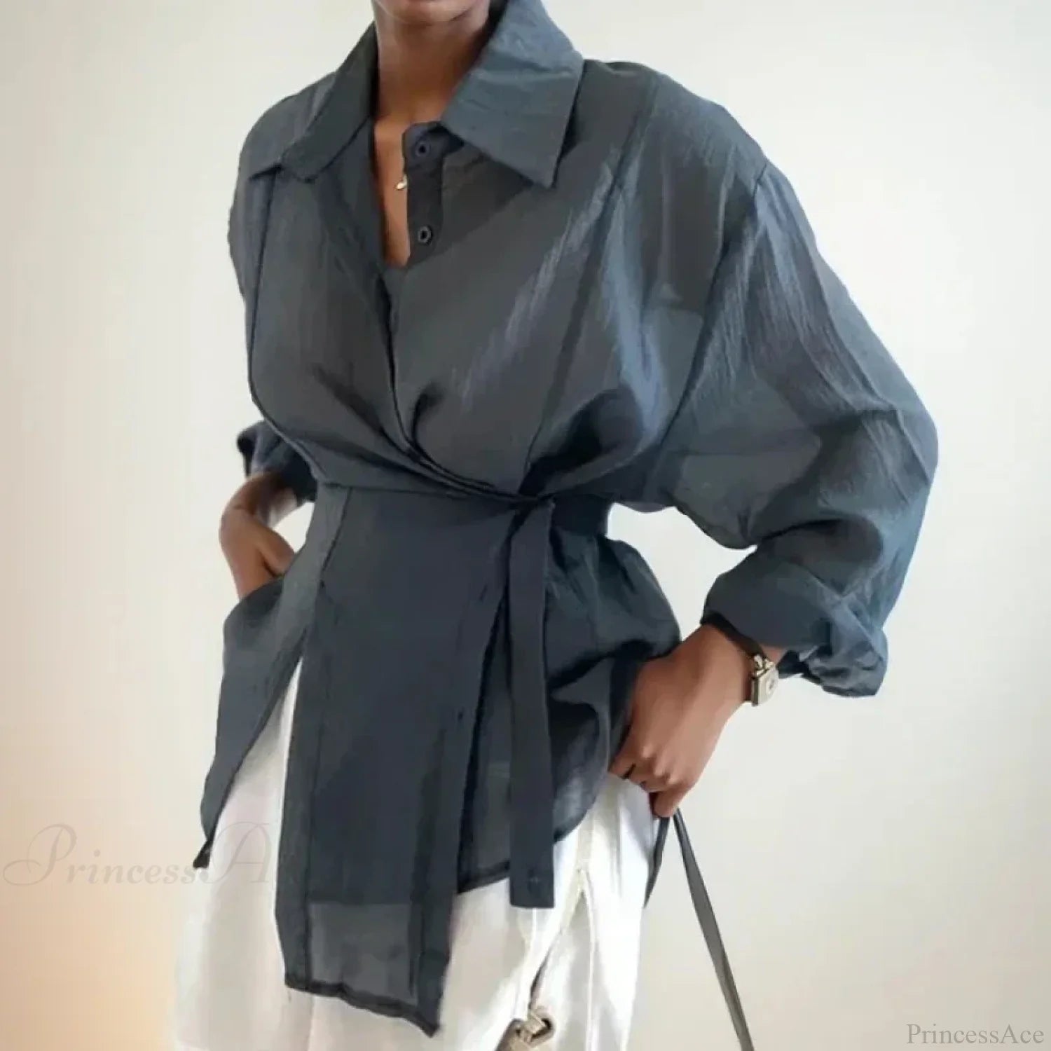 Chic Long Sleeve Solid Loose Sunscreen Blouse DEEP BLUE / S blouse-250126