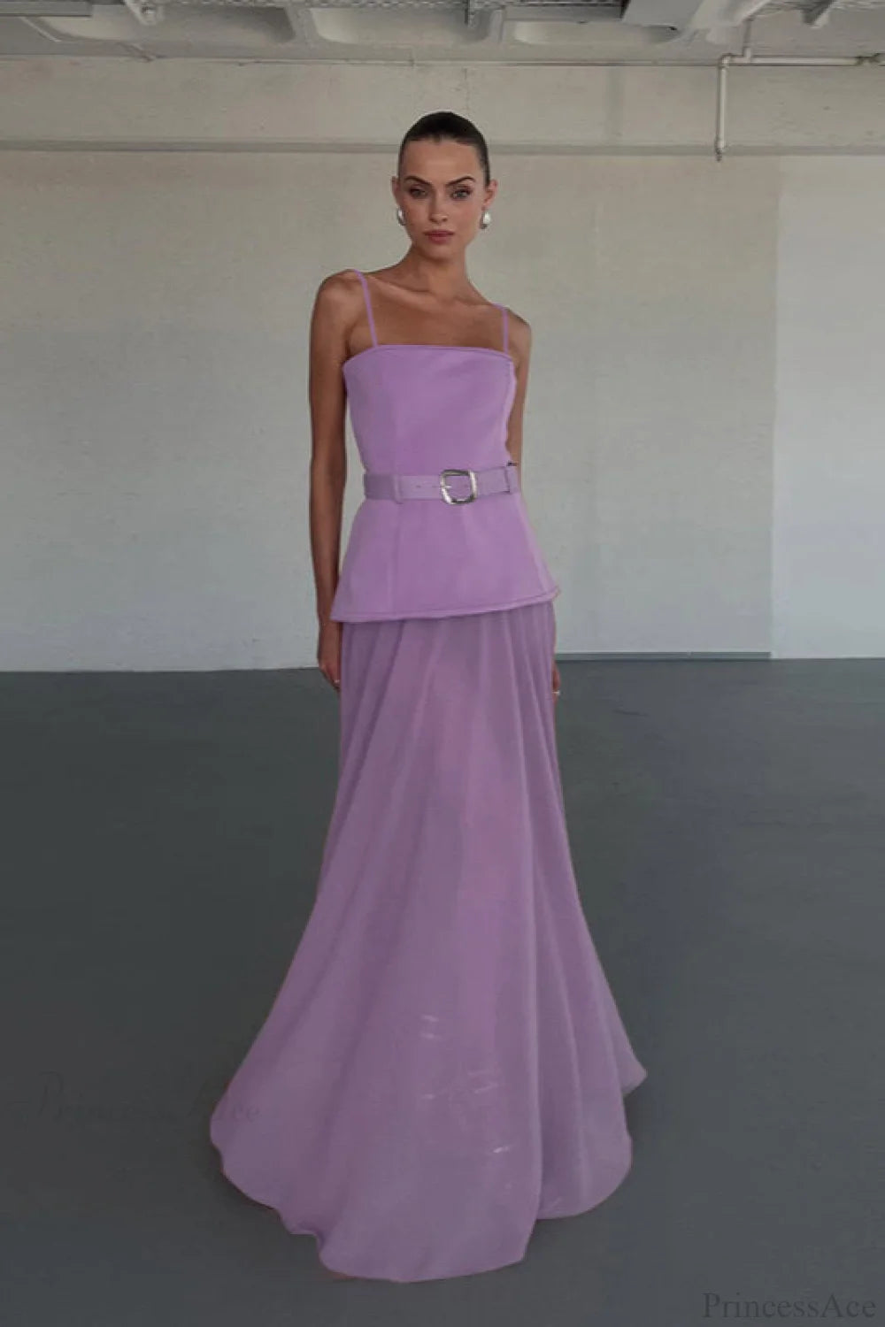 Chic Mesh Cami Panel Slim Maxi Dress Purple / S