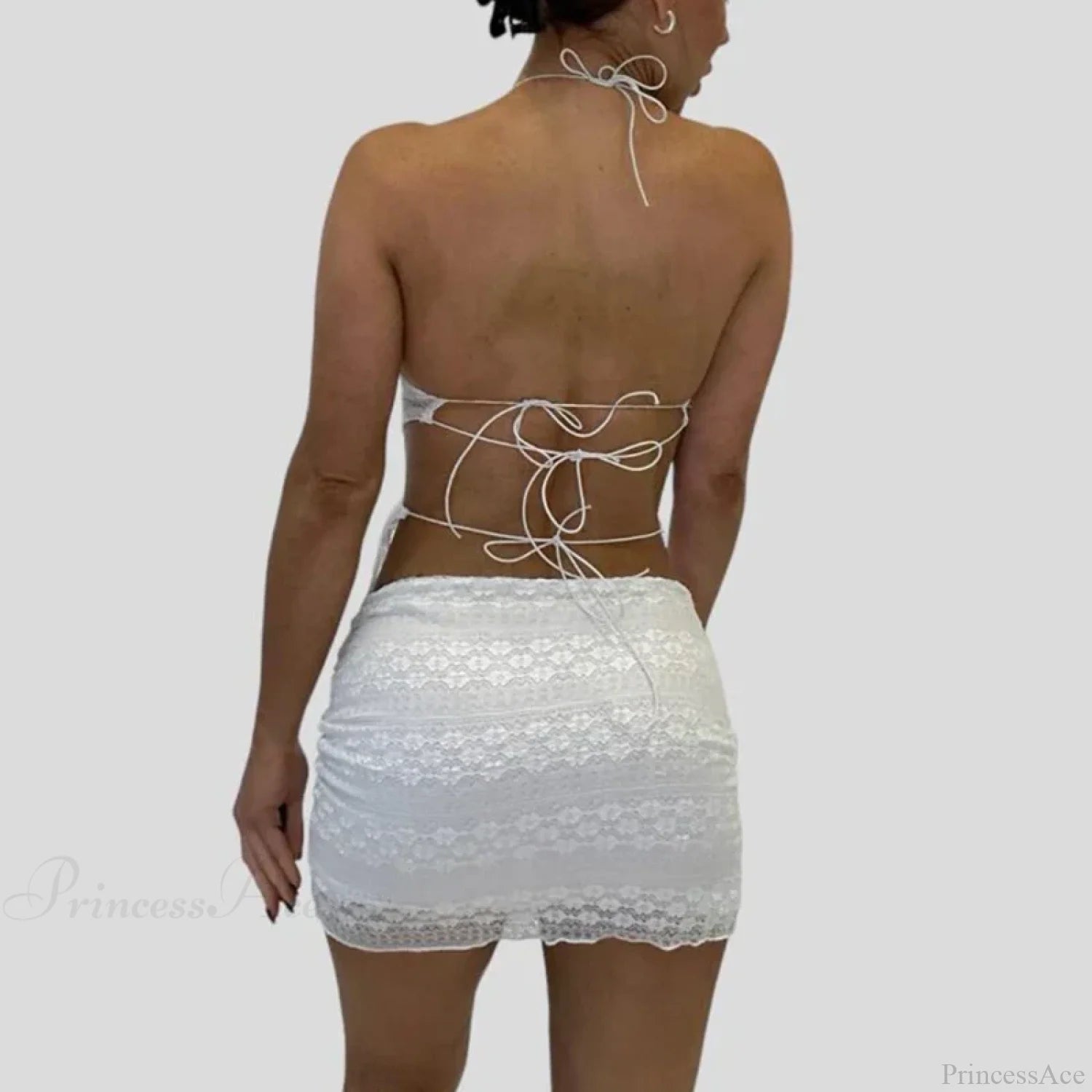 Chic V Neck Halter Tie-Up Bandage Crop Top Mini Pencil Skirt Two Pieces Set twopiecesset-250126