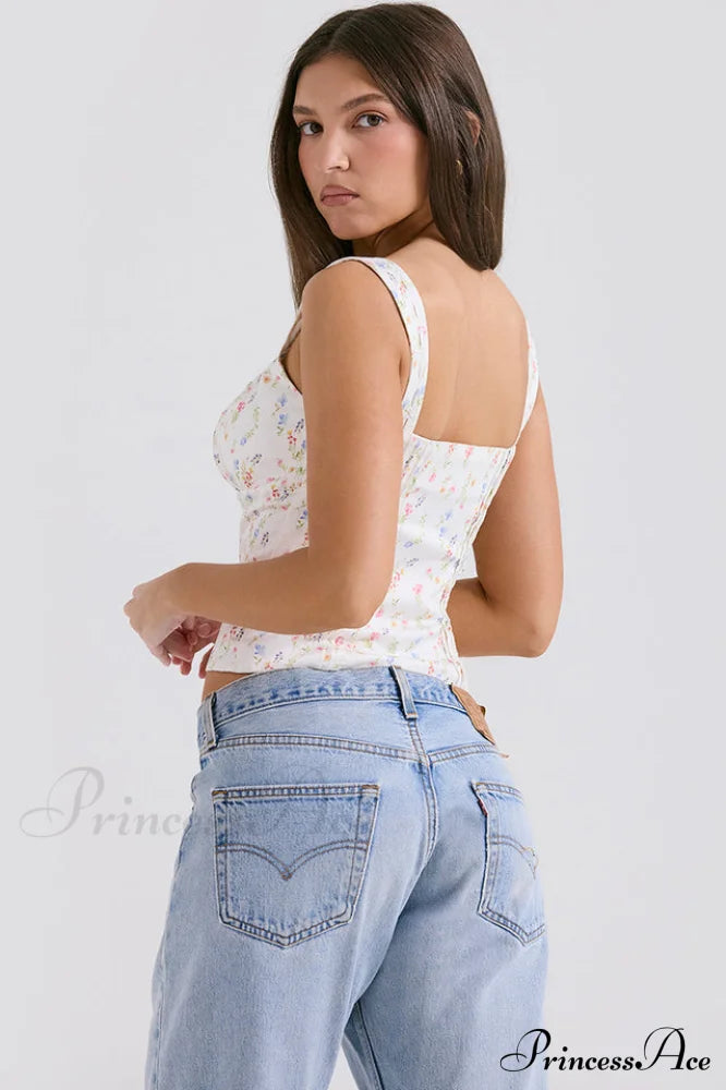 Chicca White Stylish Posy Print Top