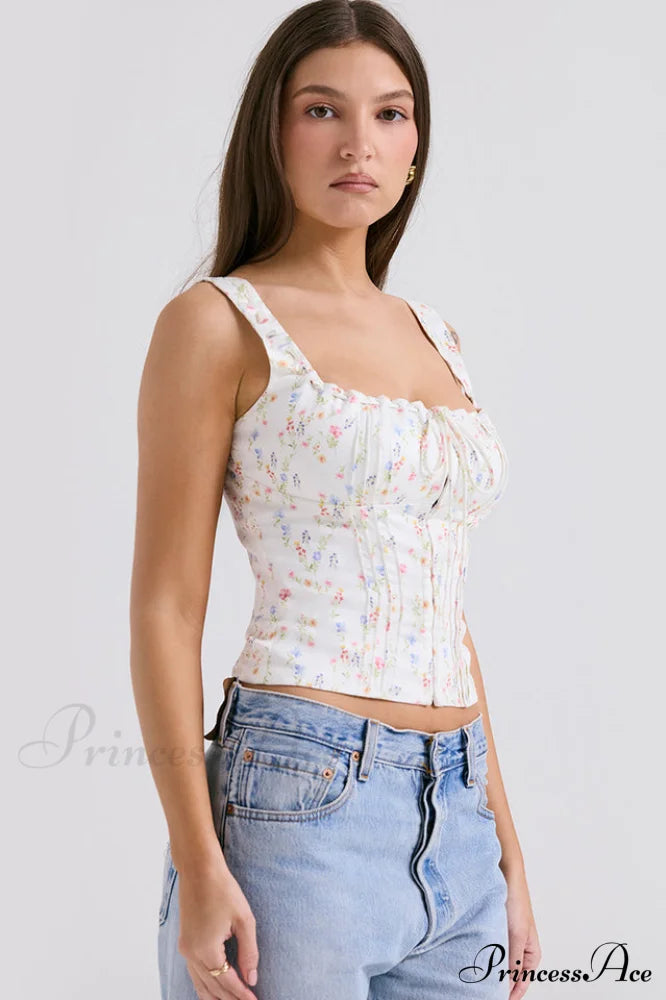 Chicca White Stylish Posy Print Top