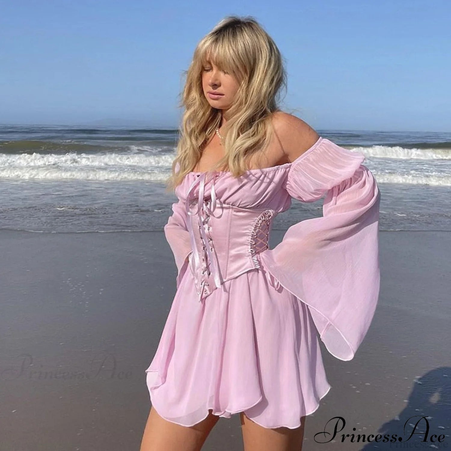 Chiffon Detachable Corset Charming Puff Sleeve Mini Dresses Dress