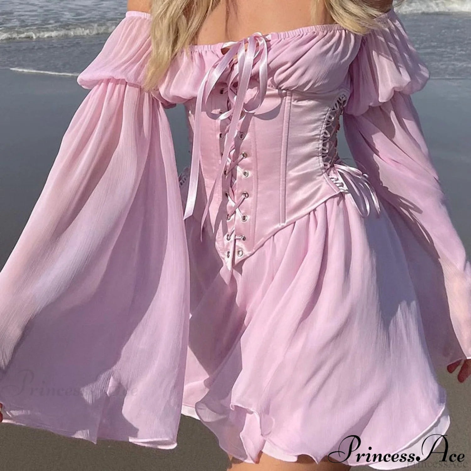 Chiffon Detachable Corset Charming Puff Sleeve Mini Dresses Dress