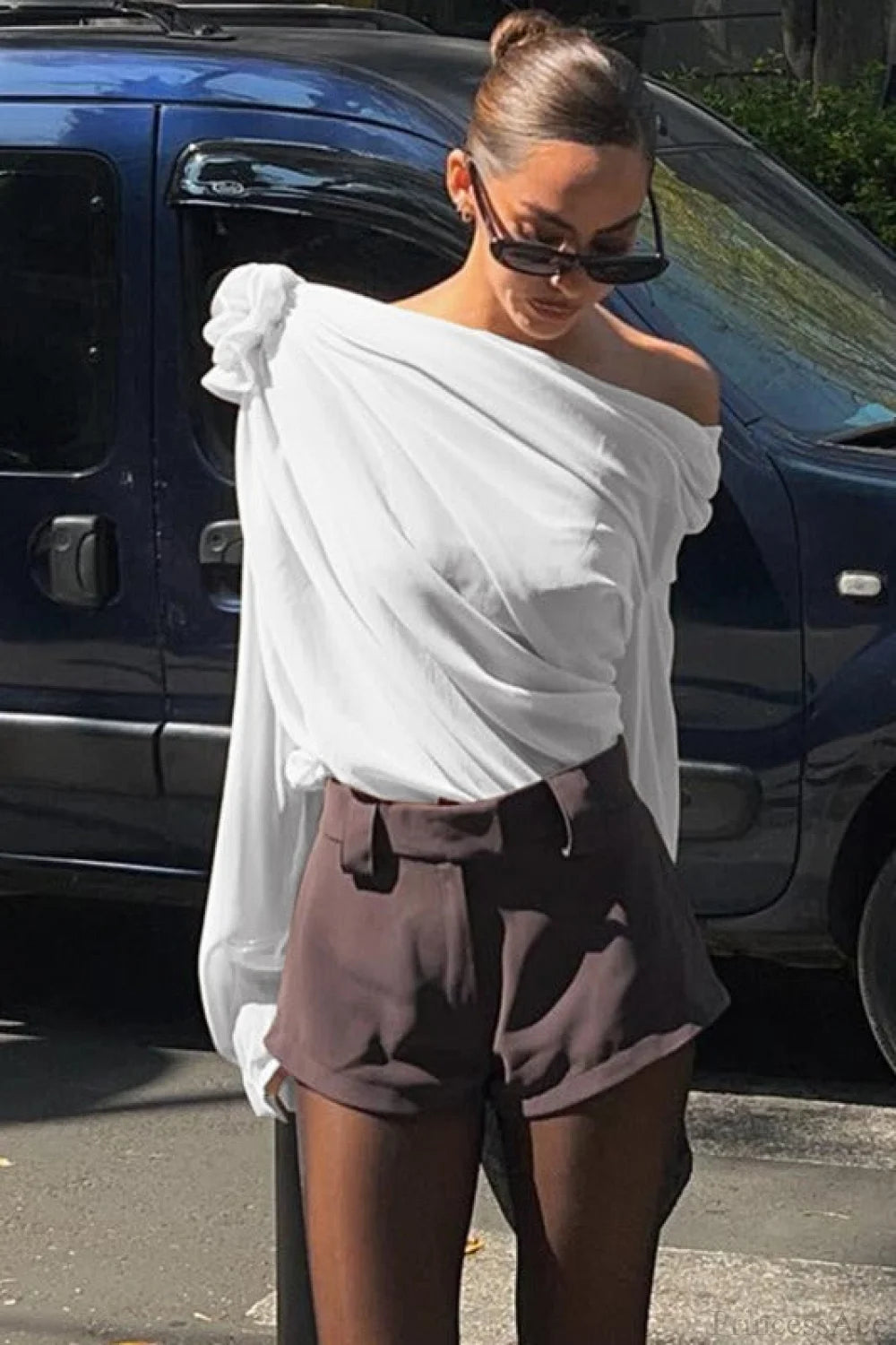 Chiffon Floral Off-the-Shoulder Fitted Blouse