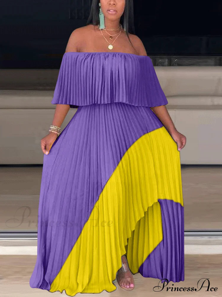 Chiffon High Waist Panel Trim Classic Pleated Midi Skirt - Black Purple / L Dresses