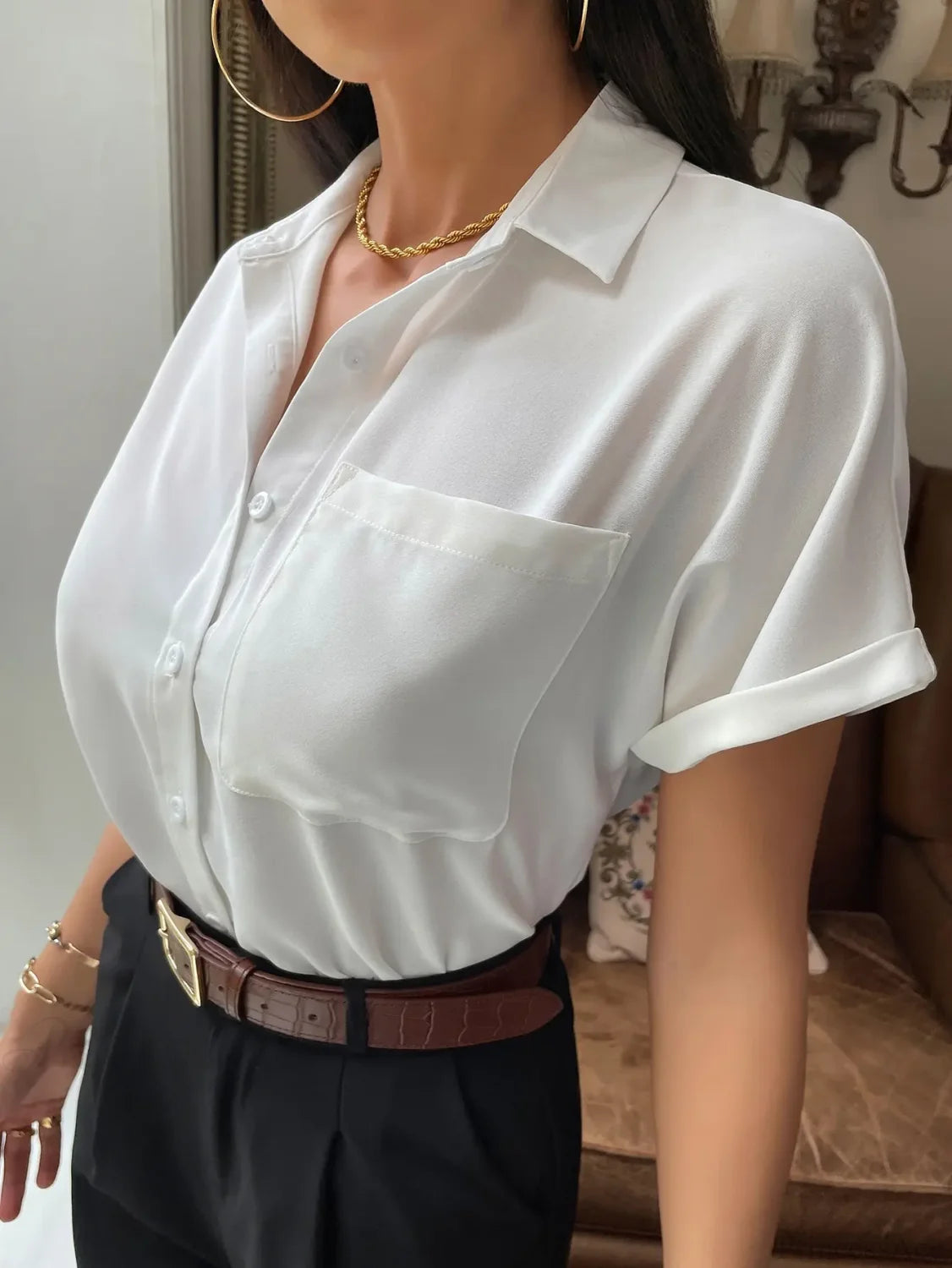 Chiffon Short-Sleeved Casual Blouse blouse-250223