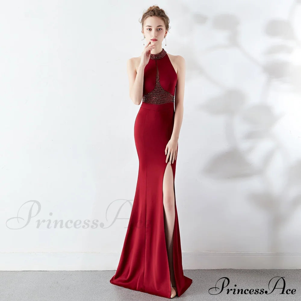 Chloe Formal Hot Stone Collar Stunning Dress - Lady Occasions