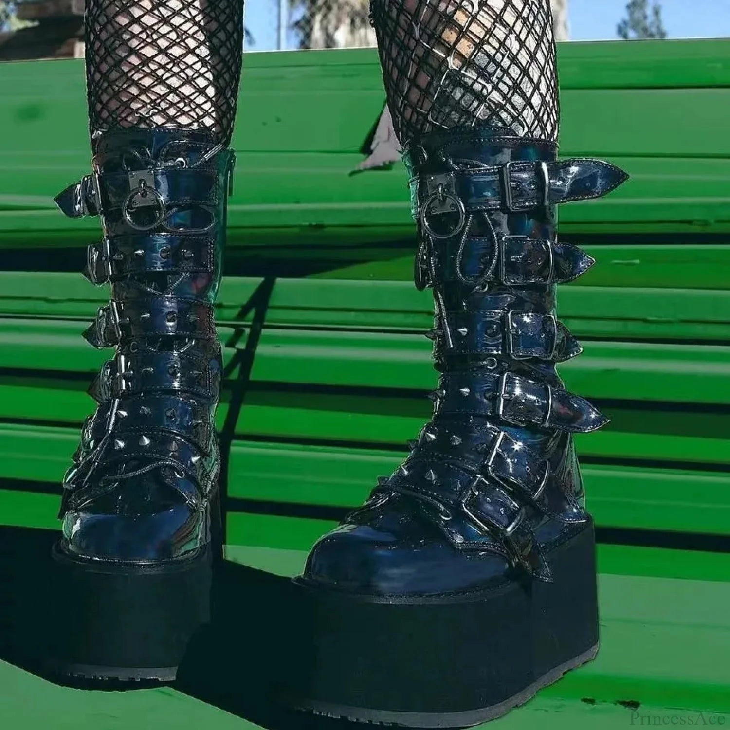 Chunky Heeled Knee High Motorcycle Gothic Boot