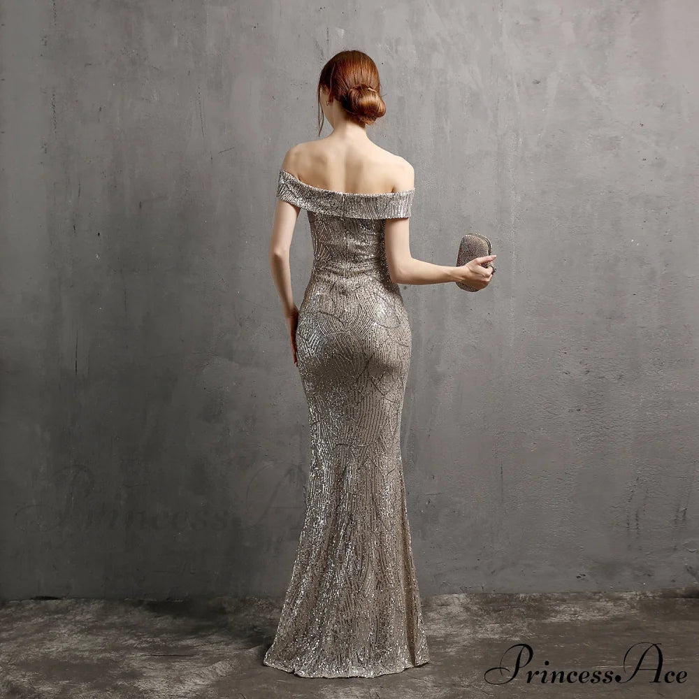 Clara Glitter Off The Graceful Shoulder Split Dress For Prom S.o. Long Dresses