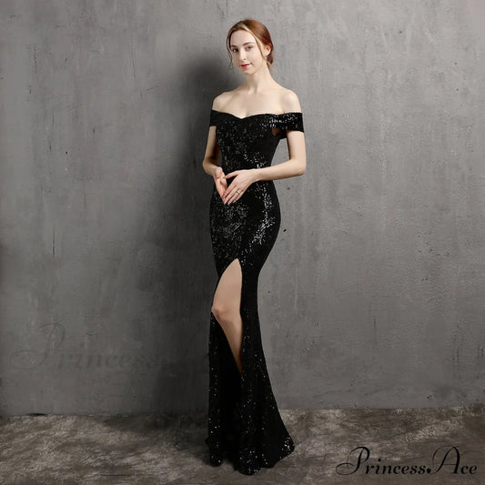 Clara Glitter Off The Graceful Shoulder Split Dress For Prom S.o. Long Dresses