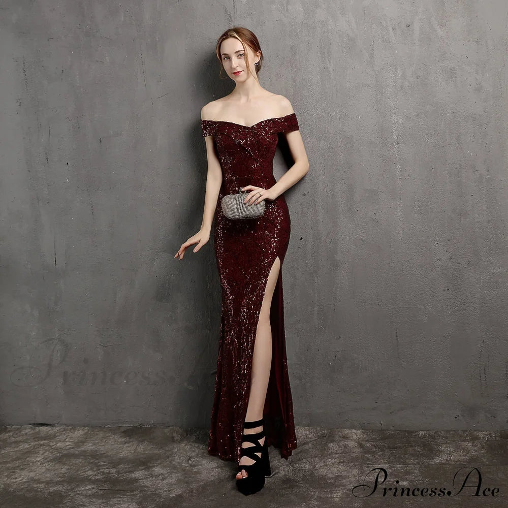 Clara Glitter Off The Graceful Shoulder Split Dress For Prom S.o. Long Dresses