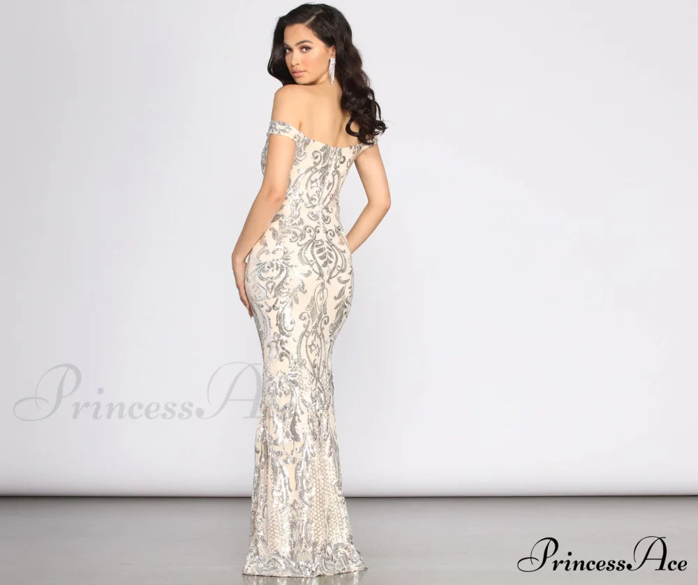 Clara Sequin Stylish Off Shoulder Dress S.o. Long Dresses