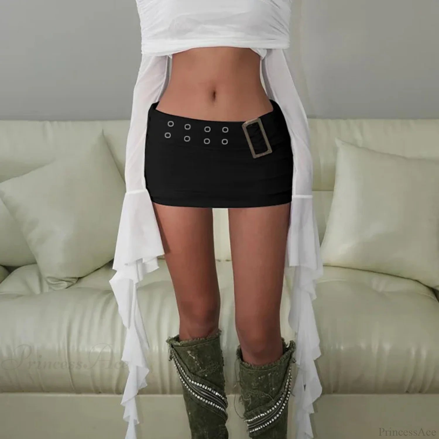 Classic Belted Solid Color Skirt Black / S skirts-250223